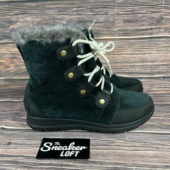 Sorel Explorer Joan Black Suede Lined Women's Winter Boots - Picture 1 of 8